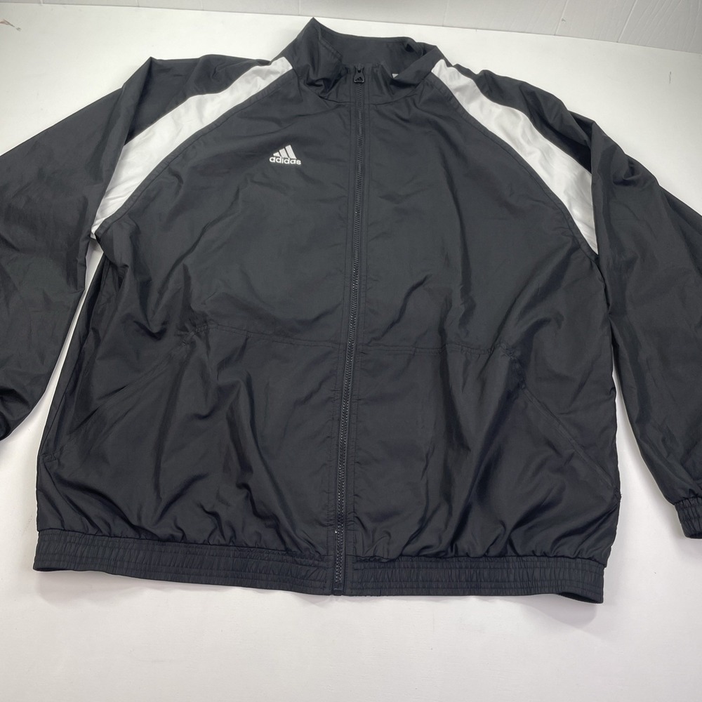 Adidas Windbreaker Jacket Men's Black Full Zip Size XL Mock Neck Lightweight